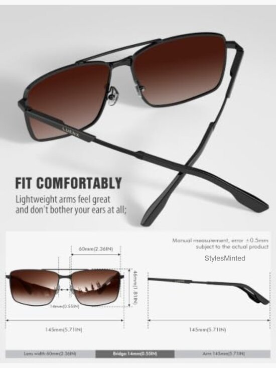 Rectangular Aviator Sunglasses Polarized Square UV400 Driving Shades